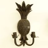 Mid 20th Century Painted Tole Pineapple Two Light Sconce. Unsigned. Rubbing, 23" H x 12" W.