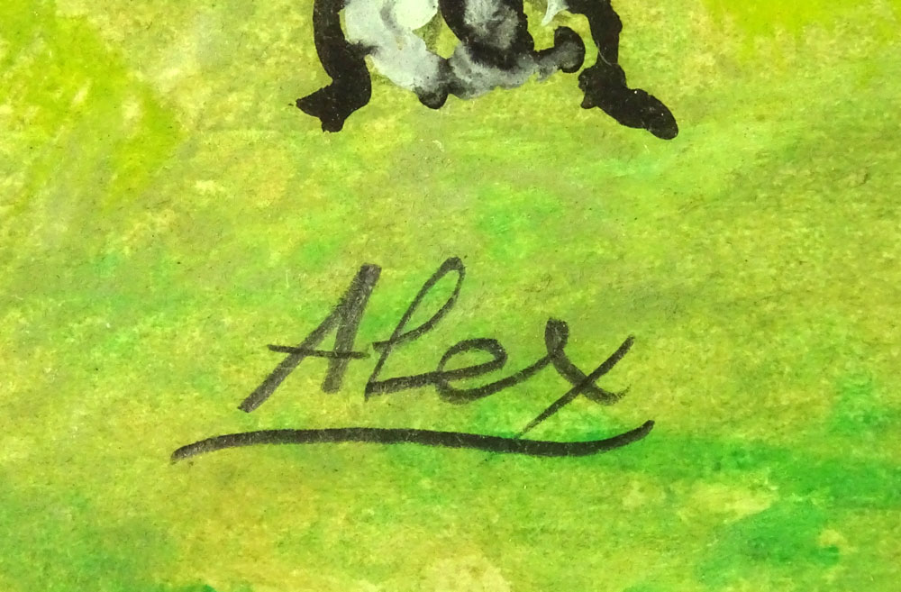 Mid-Century Gouache on paper "Landscape With Cottages" Signed lower left "Alex: Good condition. - Image 2 of 3