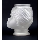 Mid Century Frosted Glass Blackamoor Girl Head Vase/Planter. Unsigned. Minor scuffs on underside