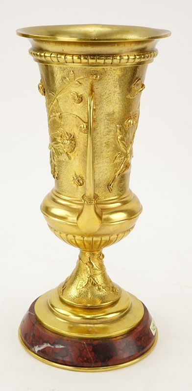 Early 20th French Empire Style Century Gilt Bronze Relief Urn Mounted on Underside. Depicts a high - Image 2 of 6