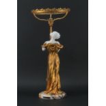 Mednat, French (20th century) Art Nouveau Gilt Bronze and Bisque Figural Lamp on Marble Base. Signed