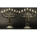 Pair of Art Deco Style 20th Century Aluminum Seven (7) Arm Candelabra. Large Sculpted Sockets down