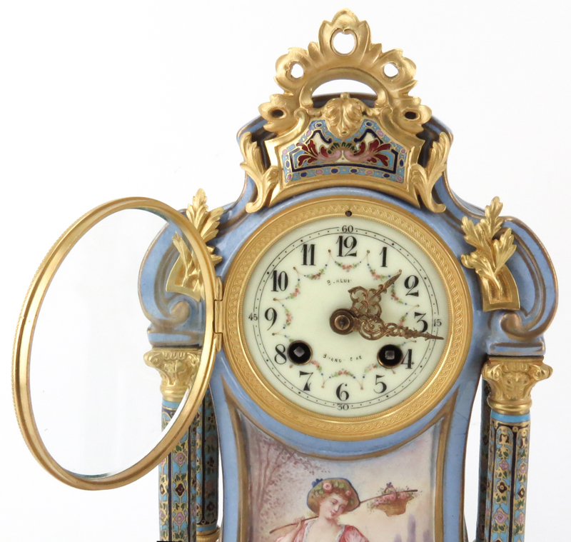 Antique Sevres Style Bronze Mounted, Cloisonné, Porcelain Mantel Clock. Decorated with gilt bronze - Image 7 of 9