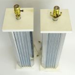 Pair of Mid Century Modern Chrome Finish Table Lamps. Unsigned. Rubbing otherwise good condition.