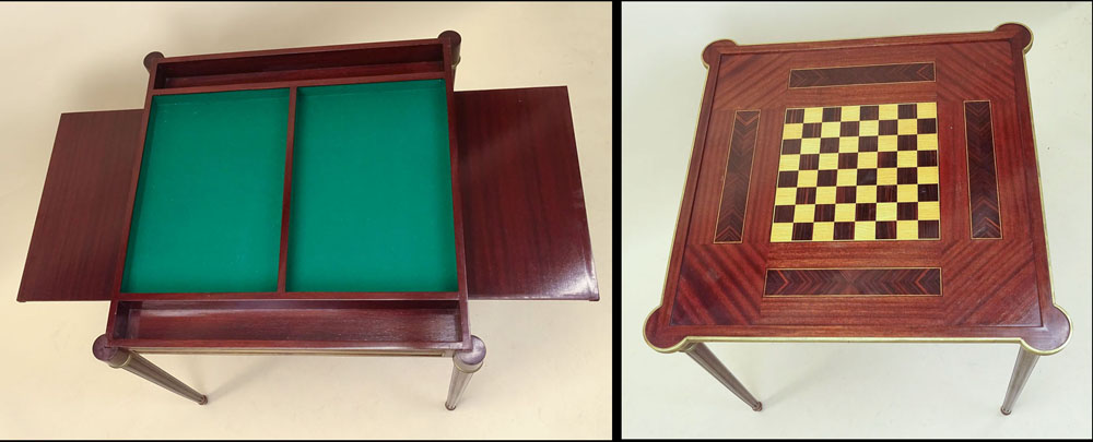 Mid 20th C Louis XVI Style Inlaid Game Table aka Tric-Trac Table. Pull out leaves, Removable top. - Image 2 of 3