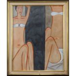 After: Jerzy Nowosielski, Polish (1923-2011) Watercolor on paper "Women In Swimsuits" Unsigned.