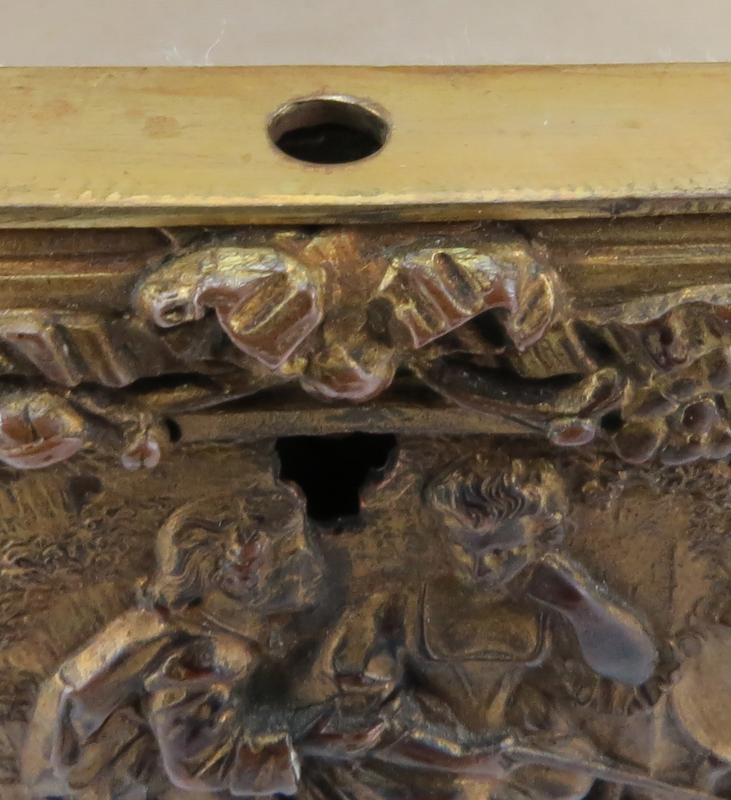 Circa 1916 Gilt Bronze Renaissance Revival style High Relief Box. Depicts fine framed courting scene - Image 5 of 8