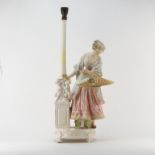 19th Century Royal Dux Polychrome Ceramic Art Deco Figural Lamp. Depicts a Victorian beauty with