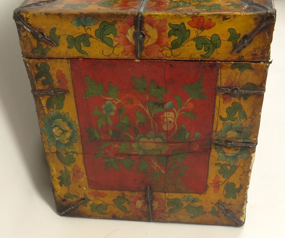Antique Tibetan Trunk. Very Colorful. Unsigned. Some wear, rubbing and stains. Measures 16-1/2 - Image 7 of 9
