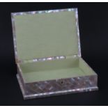 19/20th Century Mother of Pearl and Abalone Jewelry Box. Rectangular form with slant edges, green