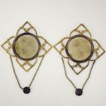 Pair of Antique French Gilt Bronze and Enamel Hanging Frames. Decorated with garland motif and