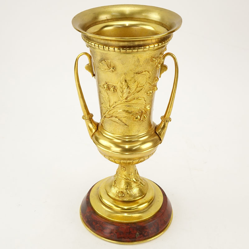 Early 20th French Empire Style Century Gilt Bronze Relief Urn Mounted on Underside. Depicts a high - Image 3 of 6