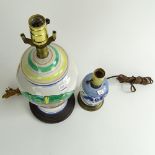 Lot of Two (2) Vintage Hand Painted Pottery "Apothecary" Lamps. Unsigned. Taller with hairline on