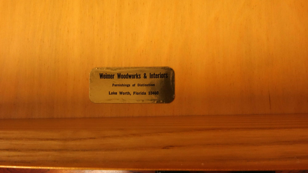 Modern Three (3) Drawer Console. Label on inside of drawer Weimer Woodworks, Lake Worth Fl. Wear and - Image 2 of 2