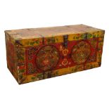 Antique Tibetan Trunk. Very Colorful. Unsigned. Some wear, rubbing and stains. Measures 16-1/2