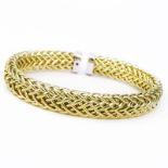Roberto Coin 18 Karat Yellow Gold Primavera Woven Flexible Cuff Bracelet with Pave Set Diamond