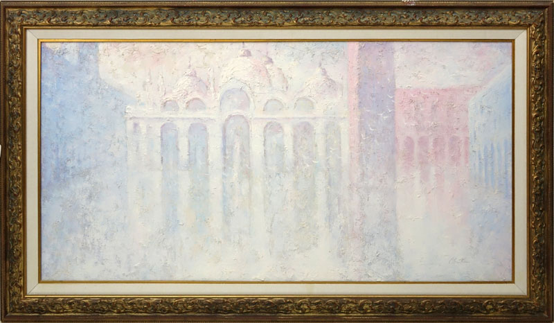 Contemporary Oil On Canvas "Piazza San Marco, Venice". Signed Cloutier, titled en verso. Good