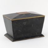 Maitland Smith Style Tessellated Marble and Brass Jewelry Casket Box. Minor rubbing to inlay,