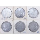 Collection of Six (6) Morgan Silver Dollars. Dates ranging from 1884-1921. A few with mintmarks.