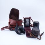 Grouping of Four (4) Vintage Photographers Items. Includes: Konica Autoreflix TC camera with leather