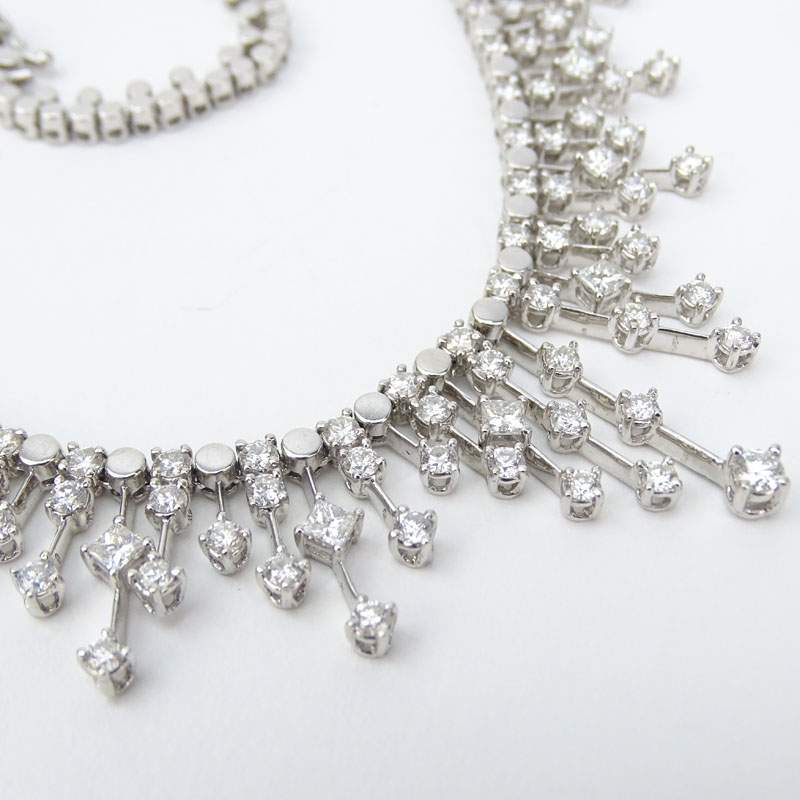 Approx. 9.10 Carat Round Brilliant and Princess Cut Diamond and 18 Karat White Gold Necklace. - Image 3 of 5