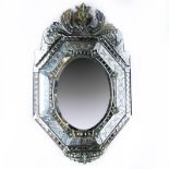 20th Century Octagonal Form Venetian Mirror. Etched glass and rosettes. Normal wear otherwise good