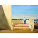 After: Jeffrey Edson Smart, Australian (1921-2013) Oil on canvas "Enjoying The View". Signed lower