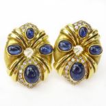 Vintage Approx. 9.0 Carat Cabochon Sapphire, 1.50 Carat Pave Set Diamond and 18 Karat Yellow Gold