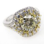 Approx. 3.13 Carat TW Round Brilliant Cut Diamond and 18 Karat White Gold Ring. Set in the center