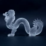 Lalique Frosted Crystal Dragon Figure. Signed. Good condition. Measures 7-3/4" H x 11" Long.