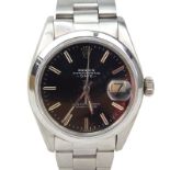 Vintage Rolex Date Stainless Steel Oyster Bracelet Watch with Black Dial, 34mm Case. Good vintage