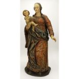 Large Wurttemberg region polychrome carved wood group "Virgin and Child". Circa first half of the