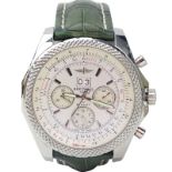 Man's Breitling Bentley Stainless Steel Chronograph with Green Crocodile Strap. Ref. A44364. Case