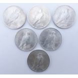 Collection of Six (6) U.S. Peace Silver Dollars. Dates range from 1922-1923. All with designer