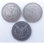 Collection of Three (3) U.S. Morgan Silver Dollar. Dates range from 1881-1889. two with mintmarks.