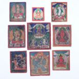 Collection of Nine (9) Tsaklis Miniature Tangka Paintings. Depicts various deities. Some with text