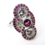 Vintage Approx. 2.0 Carat Round Brilliant Cut Diamond, 2.50 Carat Ruby and 14 Karat White Gold Ring.