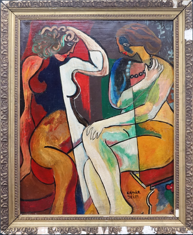 Attributed to: Bela Kadar, Hungarian (1877-1956) Oil on canvas "Two Female Nudes" Signed lower - Image 5 of 5