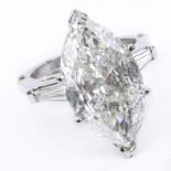 EGL Certified Antique 4.96 Carat Marquise Cut Diamond and Platinum Engagement Ring. Diamond G color,