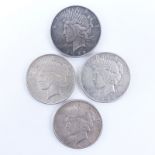 Collection of Four (4) U.S. Peace Dollars. Designer marks and mint marks on all. Dates range from