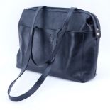 Mark Cross Ladies Black Leather Business Tote. Pig suede interior with various pockets and slots.