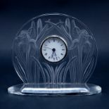 Lalique Iris Crystal Clock. Signed lower and has original sticker labels. Clock needs batteries