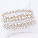 Approx. 1.35 Carat Diamond. Pearl and 18 Karat White Gold Five Strand Bracelet. Pearls measure 6.