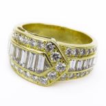 Vintage Approx. 1.95 Carat Baguette and Round Brilliant Cut Diamond and 18 Karat Yellow Gold Band.