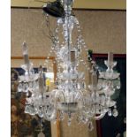 Mid Century Maria Theresa Style 8 Light Cut Crystal Chandelier with Hanging Prism. Missing two arms,