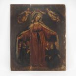 Early 19th Century Eastern European School Religious Painting on Wood Panel. Depicts a Mother Mary