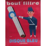 Pierre Fix-Masseau circa 1956 Bout Filtre Disque Bleu Caporal Poster. Signed within plate. Laid down