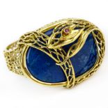 Vintage Ilias Lalaounis 18 Karat Yellow Gold and Lapis Lazuli Snake Design Hinged Bangle Bracelet