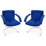Pair of Giovanni Offred for Saporiti Italia Upholstered and Cantilever Chrome Armchairs. Unsigned.