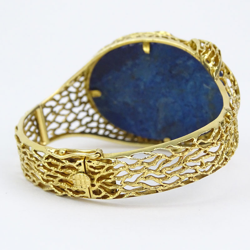 Vintage Ilias Lalaounis 18 Karat Yellow Gold and Lapis Lazuli Snake Design Hinged Bangle Bracelet - Image 2 of 4